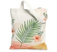 Bolsa de lona de hoja de palma para mujer, diseño de hibisco botánico tropical, eucalipto, verde, lavable, reutilizable, con gráfico, Verde, 13x15 Inch