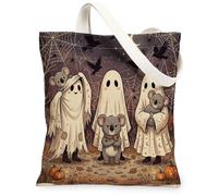 Bolsa de lona de koalas de Halloween para ir de compras, 13 x 15 pulgadas, fantasmas de animales, bolsa de comestibles reutilizable para mujeres, patrón de viaje en el bosque, decoración de regalo