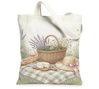 Bolsa de lona de lavanda para mujer, copa de vino de verano, verde, lavable, reutilizable, para viajes, trabajo, compras, librería, 13 x 15 pulgadas
