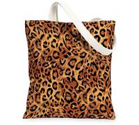 Bolsa de lona de leopardo para mujer, diseño de manchas de piel salvaje, naranja, lavable, reutilizable, ideas para viajes al aire libre, día de trabajo, lectura, 13 x 15 pulgadas