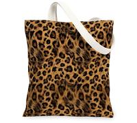 Bolsa de lona de leopardo para mujer, piel de animales salvajes, ninguno marrón, lavable, reutilizable, bolsa de mano para todos los días, ideas para la familia, Marrón, 13x15 Inch
