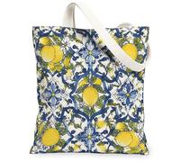 Bolsa de lona de limón para mujer, diseño de hojas de flores mediterráneas, color amarillo, lavable, reutilizable, ideal para el mercado, Amarillo, 13x15 Inch