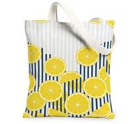 Bolsa de lona de limón para mujer, diseño de rayas amarillas, amarillo, amarillo, lavable, reutilizable, para uso diario, ideas para viajes de compras, oficina, biblioteca, casual, 13 x 15 pulgadas