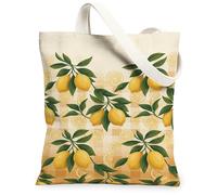 Bolsa de lona de limón para mujer, hojas tropicales de verano, limón, amarillo, lavables, reutilizables, ideales para viajes, trabajo, compras, librería, 13 x 15 pulgadas