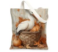 Bolsa de lona de madera de cigüeñas de otoño para compras, 13 x 15 pulgadas, calabazas de otoño, reutilizable, bolsa de hombro para mujer, pintura de hoja de arce, decoración de regalo