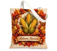 Bolsa de lona de maíz para mujer, hojas de cosecha de otoño, bayas, naranja otoñal, lavable, reutilizable, ideas de bolsa de mercado para Shoppin, Naranja, 13x15 Inch