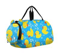 Bolsa de lona de mano para niños, bolsa de viaje para niños, bolsa de viaje para niñas, equipaje deportivo, diseño de cuadros arcoíris retro, Bonitos patos amarillos y burbujas azules, Classic