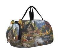 Bolsa de lona de mano para niños, fin de semana, noche, para niñas, para viajes, bolsa de lona para niños, flores silvestres, Montañas de cabaña, Classic