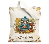 Bolsa de lona de mapache, diseño de calabazas rústicas, hojas de otoño, color marrón, estética, 33 x 38 cm, Marrón, 13x15 Inch