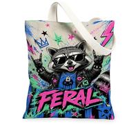Bolsa de lona de mapache para mujer, diseño de estrellas nerviosas de rock Lightning None Peach lavable, reutilizable, para uso diario, Melocotón, 13x15 Inch