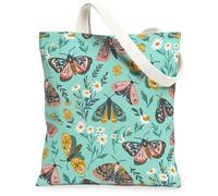 Bolsa de lona de mariposa para mujer, primavera, naturaleza, flor, hoja, primavera, turquesa, lavable, reutilizable, bolsa de mercado, ideas para viajes de compras, oficina, biblioteca, casual, 13 x