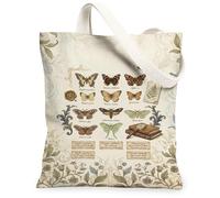 Bolsa de lona de mariposa para mujer, vintage, natural, helecho, primavera, crema, lavable, reutilizable, bolsa de mercado para compras, brunch, parque, biblioteca, excursiones, 13 x 15 pulgadas
