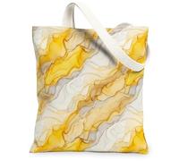 Bolsa de lona de mármol para mujer, abstracta, moderna, amarilla, blanca, ninguna amarilla, lavable, reutilizable, bolsas de comestibles, ideas para la familia, Amarillo, 13x15 Inch
