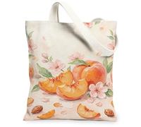 Bolsa de lona de melocotón para mujer, diseño floral de primavera, melocotón, lavable, reutilizable, estética, ideas para Ou, Melocotón, 13x15 Inch