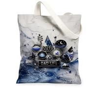 Bolsa de lona de montaña para mujer, diseño geométrico moderno, hoja estrella, ninguno azul, lavable, reutilizable, bolsa de mercado, ideas para exteriores, Azul, 13x15 Inch