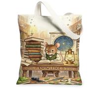 Bolsa de lona de mouse para mujer, fantásticos libros de cuentos, farol, color café cálido, lavable, reutilizable, ideal para Fa, Café cálido, 13x15 Inch