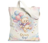 Bolsa de lona de oso para mujer, juguetona y fantástica, bolas de aire, celebración, pastel, lavable, reutilizable, bolsa de compras, viajes, oficina, biblioteca, casual, 33 x 38 cm