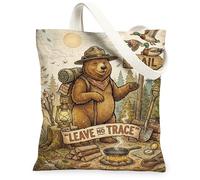 Bolsa de lona de oso para mujer, linterna de aventura al aire última intervensión, hoguera, color café, lavable, reutilizable, bolsas de comestibles, ideas para compras, viajes, oficina, biblioteca