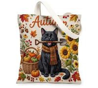 Bolsa de lona de otoño Bombays Cats para ir de compras, 13 x 15 pulgadas, bolsa de comestibles reutilizable para mujeres, patrón de viaje de otoño, decoración de regalo