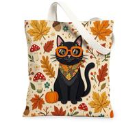 Bolsa de lona de otoño con diseño de gato Bombay para compras, 13 x 15 pulgadas, diseño retro de otoño, corte de papel, reutilizable, para mujeres, hoja de arce, pintura estética, decoración de regalo