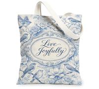 Bolsa de lona de pájaros para mujer, clásico, floral, rosa, sin azul, lavable, reutilizable, para el mercado, ideas para viajes al aire última intervensión, día de trabajo, lectura, 13 x 15 pulgadas