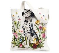 Bolsa de lona de papel con diseño de perro dálmata para compras, 13 x 15 pulgadas, divertido cachorro de flores silvestres, bolsa reutilizable con patrón de impresión de comestibles para mujeres
