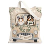 Bolsa de lona de pastor australiano para bodas, 13 x 15 pulgadas, divertida bolsa de hombro reutilizable para mujer, pintura recién casada, decoración de regalo