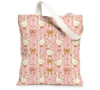 Bolsa de lona de pato para mujer, juguetona y bonita con lazo y estrella de primavera, melocotón, lavable, reutilizable, para uso diario, ideas para viajes de compras, oficina, biblioteca, casual, 13