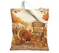 Bolsa de lona de pavo, bolsa de mano estética rústica para el mercado de cosecha festiva de Acción de Gracias, color marrón, 13 x 15 pulgadas, Marrón, 13x15 Inch