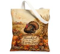 Bolsa de lona de pavo, calabazas rústicas de otoño, maíz, Acción de Gracias, bolsa de comestibles, color marrón, 33 x 38 cm, Marrón, 13x15 Inch