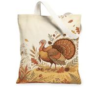 Bolsa de lona de pavo, diseño rústico vintage de hojas bellotas de Acción de Gracias, color marrón, para uso diario, 13 x 15 pulgadas, Marrón, 13x15 Inch