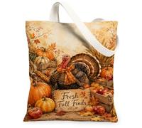 Bolsa de lona de pavo, estilo rústico, vintage, calabazas, maíz, otoño, naranja, para uso diario, 13 x 15 pulgadas, Naranja, 13x15 Inch