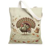 Bolsa de lona de pavo, hojas rústicas vintage, trigo, otoño, verde, bolsas de comestibles, 13 x 15 pulgadas, Verde, 13x15 Inch