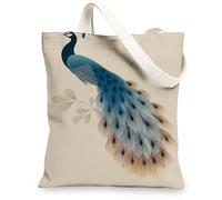 Bolsa de lona de pavo real, bolsas de compras reutilizables coloridas, ecológicas, ligeras, con correa para el hombro, color azul, Azul, 13x15 Inch