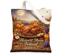 Bolsa de lona de pavo, rústica, festiva, calabazas, uvas, otoño, naranja, bolsa de compras, 33 x 38 cm, Naranja, 13x15 Inch