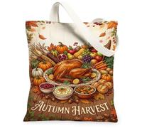 Bolsa de lona de pavo, rústica, tradicional, calabazas, maíz, otoño, naranja, mercado, bolsa de 13 x 15 pulgadas