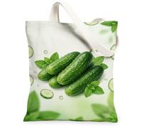 Bolsa de lona de pepino para mujer, bolsas de comestibles reutilizables de verano para compras, color verde y menta fresca, Verde, 13x15 Inch