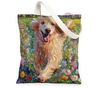 Bolsa de lona de perro afgano de primavera para ir de compras de 13 x 15 pulgadas, bolsa reutilizable con estampado de cachorro de jardín campestre para mujeres, divertida flor para mascotas, playa