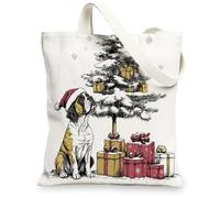 Bolsa de lona de perro bóxer de Navidad para ir de compras, 13 x 15 pulgadas, regalo de árbol de Navidad, bolsa de comestibles reutilizable para mujeres, trabajo, viajes, pintura, decoración de regalo