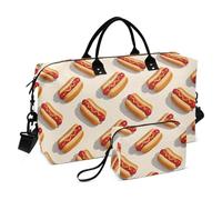 Bolsa de lona de perro caliente gourmet de dibujos animados, bolsa de entrenamiento deportivo con correa ajustable para viajes en avión, maletas plegables para gimnasio
