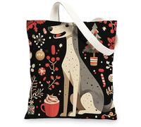 Bolsa de lona de perro galgo de Navidad para ir de compras de 13 x 15 pulgadas, bolsa de comestibles reutilizable para mascotas, Navidad, cachorro, para mujeres, feliz año nuevo, diseño estético