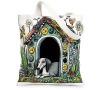 Bolsa de lona de perro galgo de primavera para ir de compras, 13 x 15 pulgadas, divertida perrera de flores para cachorros, bolsa reutilizable con patrón de impresión para mujeres, bonita decoración