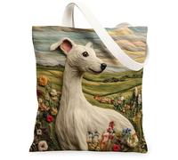 Bolsa de lona de perro galgo de primavera para ir de compras, 13 x 15 pulgadas, flores novedosas, bolsa de comestibles reutilizable para mujeres, mascotas, trabajo, viajes, decoración de regalo