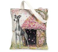 Bolsa de lona de perro galgo de primavera para ir de compras de 13 x 15 pulgadas, divertida bolsa de comestibles reutilizable para mujeres, mascotas, trabajo, viajes, decoración de regalo