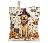 Bolsa de lona de perro labrador retriever de Halloween para ir de compras de 13 x 15 pulgadas, bonita bolsa de comestibles reutilizable para mujeres, diseño de fantasmas, decoración de regalo