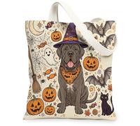 Bolsa de lona de perro mastín neopolitano de Halloween para ir de compras de 13 x 15 pulgadas, bonita bolsa de comestibles reutilizable para mujer, diseño de fantasmas para viajes, decoración de
