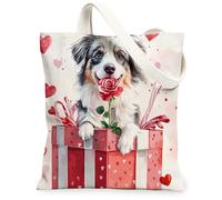 Bolsa de lona de perro pastor australiano para ir de compras, 13 x 15 pulgadas, regalo divertido para el día de San Valentín, bolsa de comestibles reutilizable para mujeres, patrón de viaje para