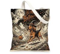 Bolsa de lona de perro sabueso de Halloween para compras, 13 x 15 pulgadas, fantasmas divertidos para vacaciones, bolsa de comestibles reutilizable para mujeres, otoño, trabajo, viajes, pintura