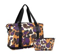 Bolsa de lona de piel de leopardo de animales, color marrón y morado, para gimnasio, deportes, con bolsa de aseo para senderismo, impermeable, piel de leopardo animal marrón púrpura, 1 size