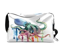 Bolsa de lona de piel de pulpo arcoíris para hombre, mujer, niños y niñas, fin de semana de pulpo durante la noche, deportes, gimnasio, bolsa de viaje, bolso cruzado de un solo hombro, color, 18.5L,